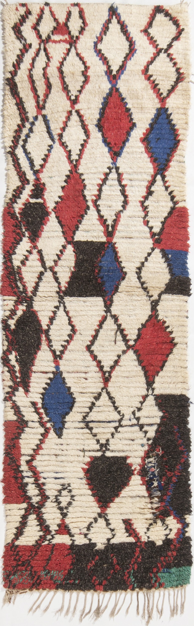 Vintage Mid-Century Moroccan Beige Red & Blue Wool Rug