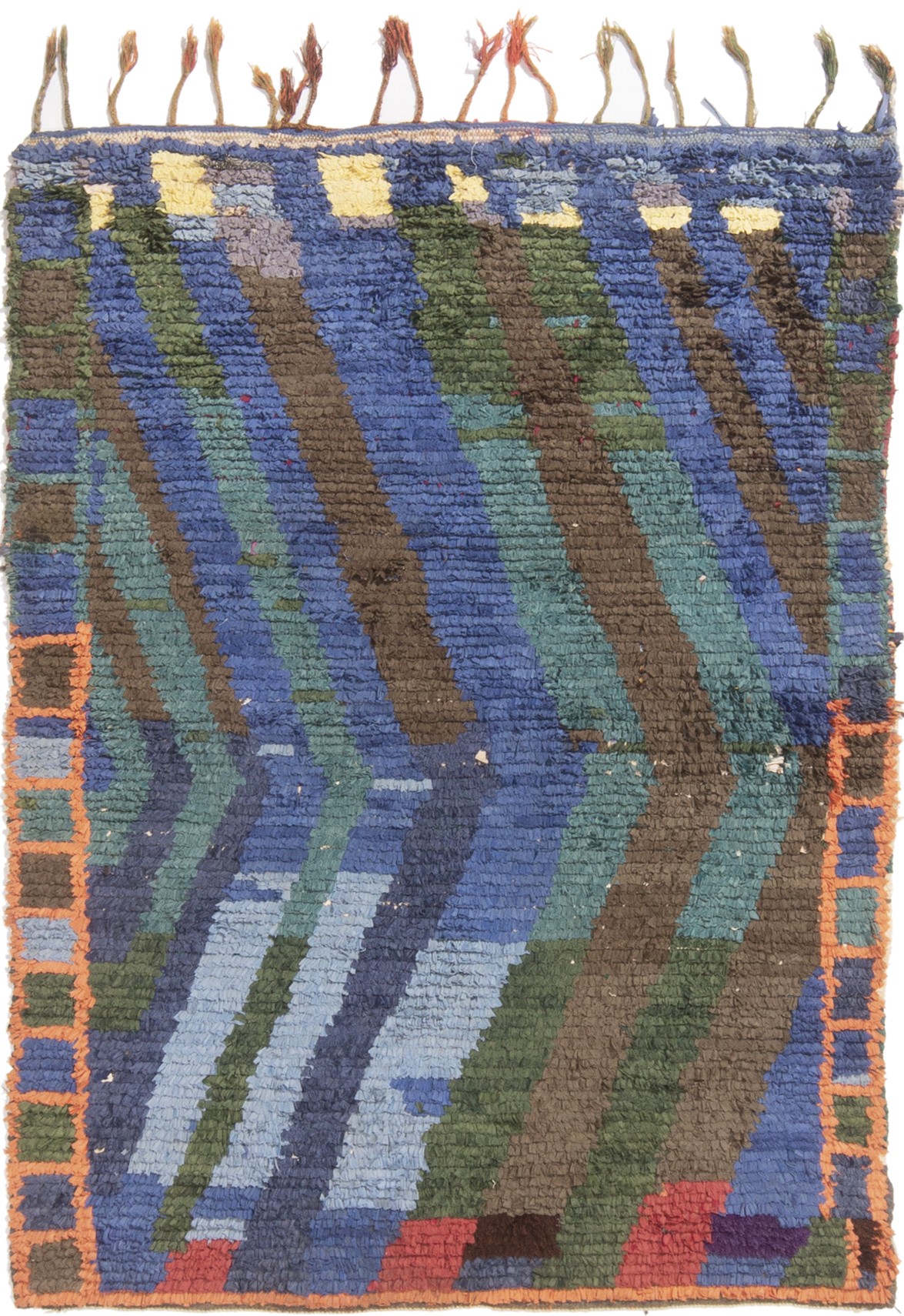 Vintage Mid-Century Moroccan Blue & Green Wool Rug