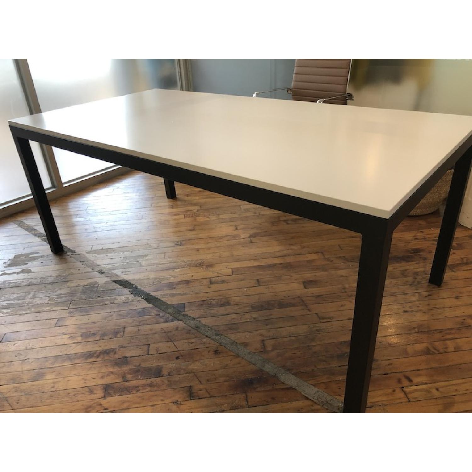 Room & Board Pratt White Lacquer Desk w/ Natural Steel Legs - image-1