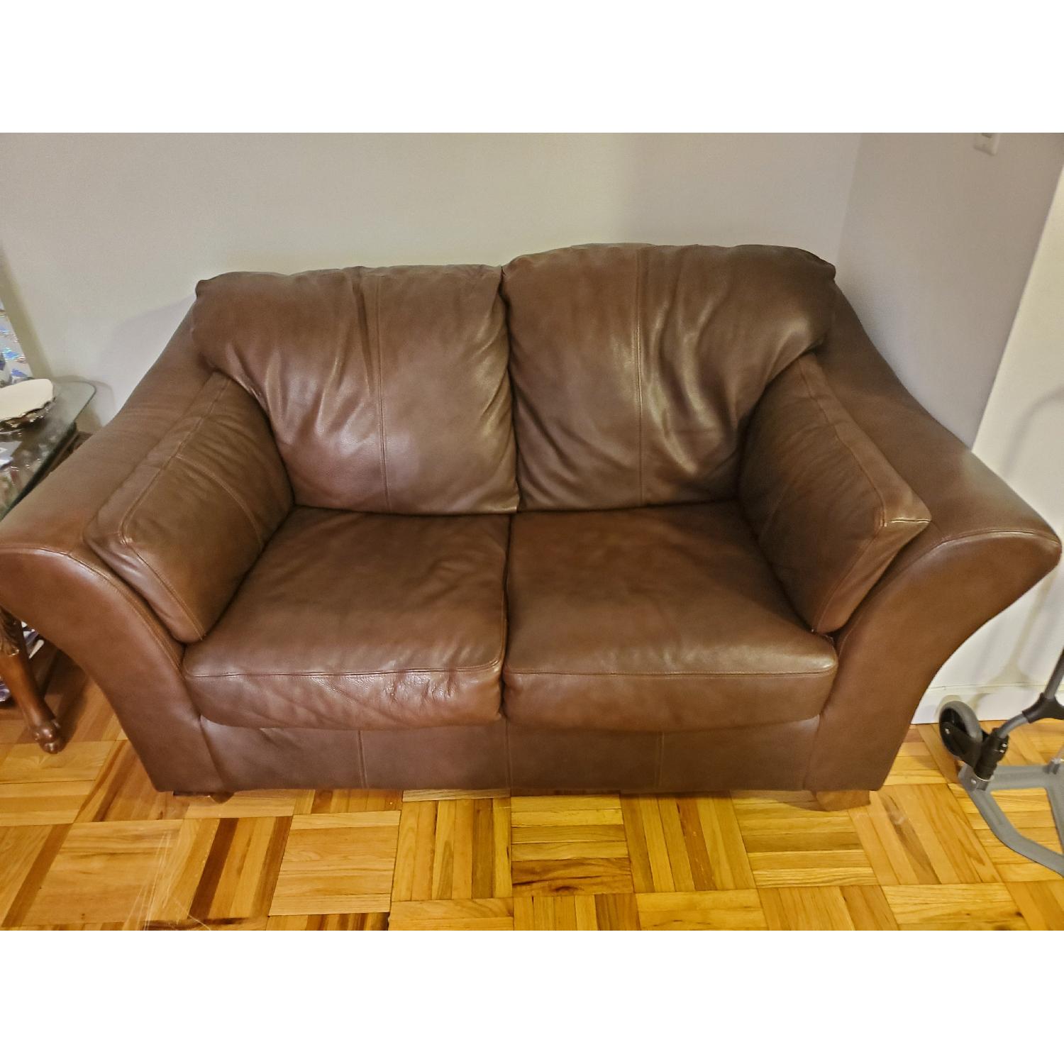 Brown Leather Loveseat - image-1