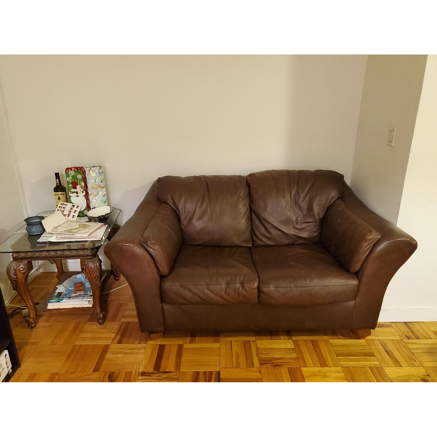 Brown Leather Loveseat - image-3