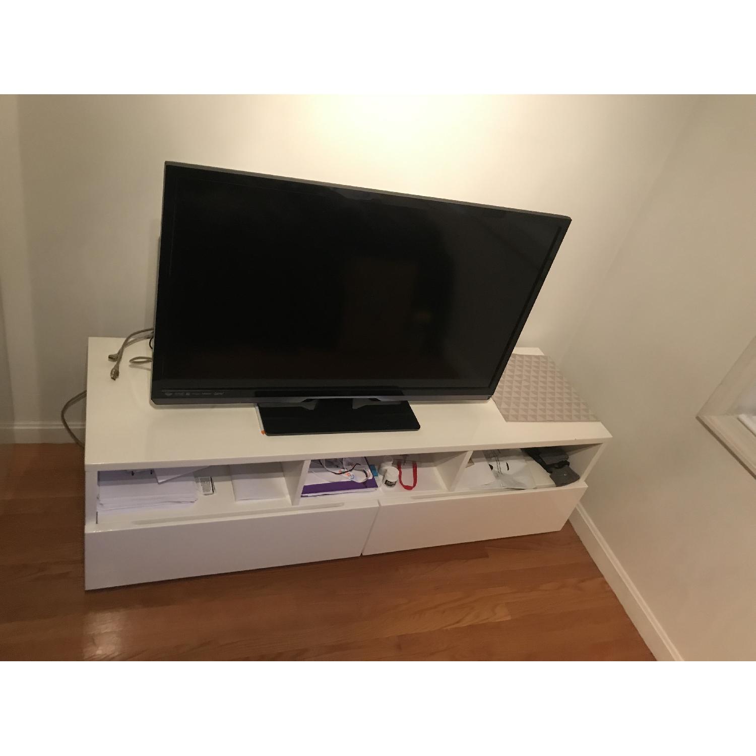 CB2 High Gloss White Modern TV Stand w/ 2 Drawers - image-4