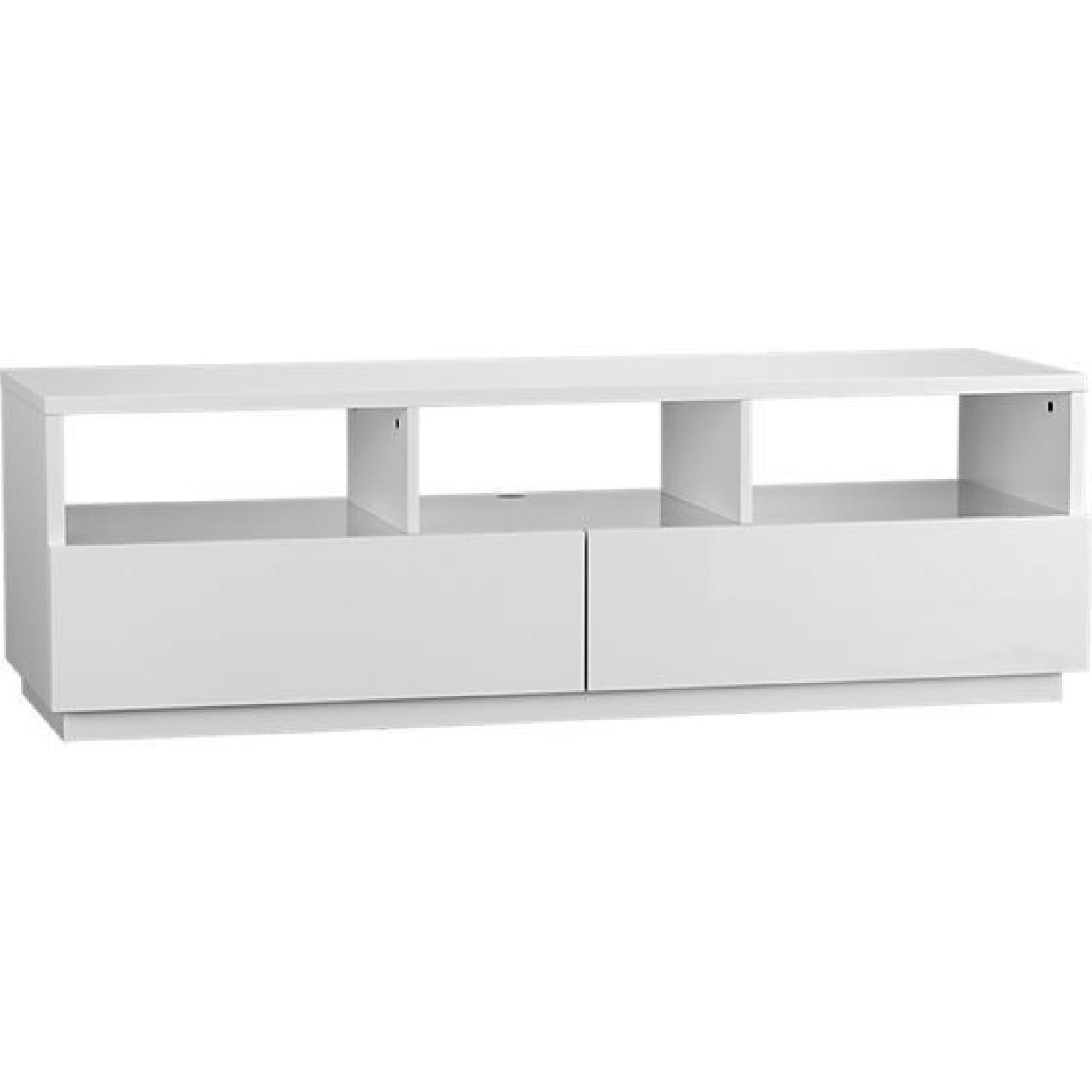 CB2 High Gloss White Modern TV Stand w/ 2 Drawers - image-0