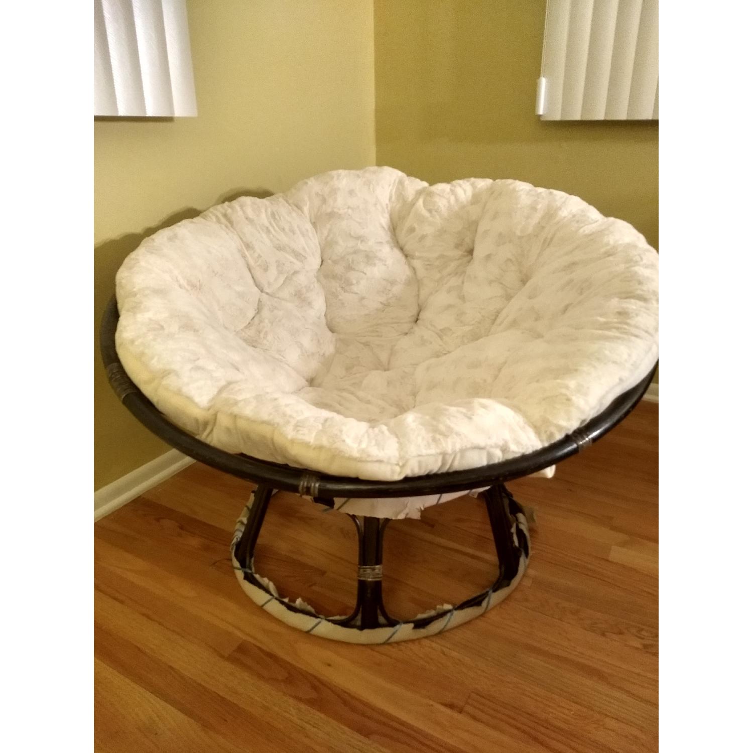 Papasan Wooden Chair w/ White Cushion - image-1