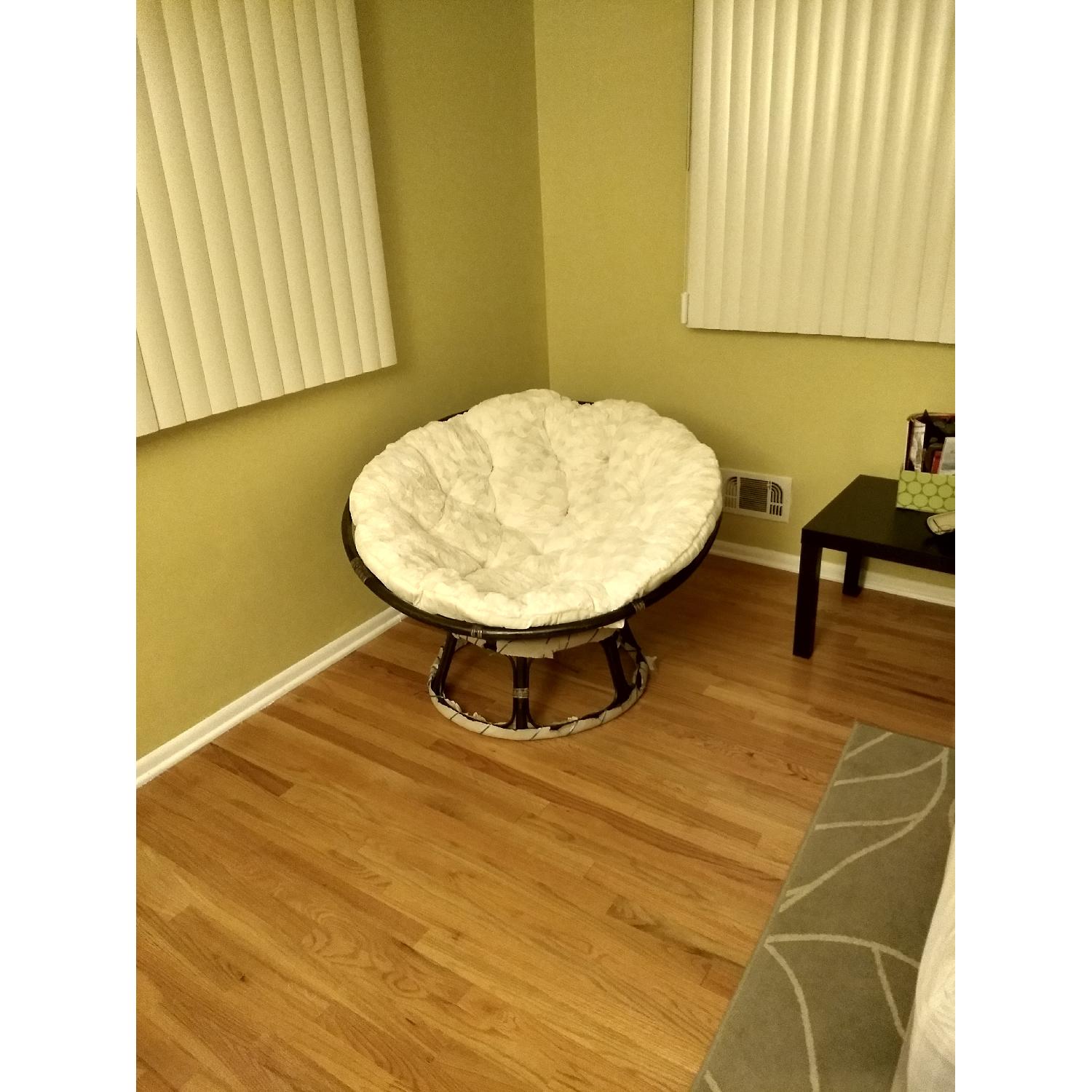 Papasan Wooden Chair w/ White Cushion - image-3