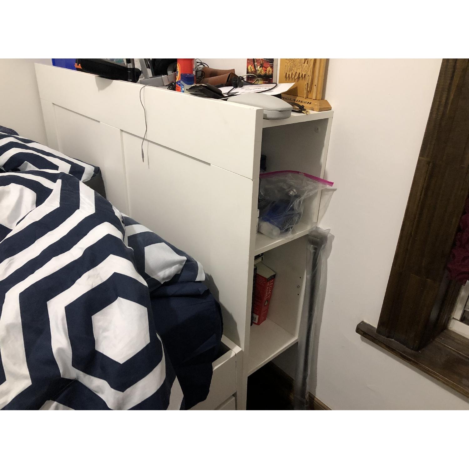 Ikea Brimnes Bed Frame w/ Headboard Storage & Bed Slat AptDeco