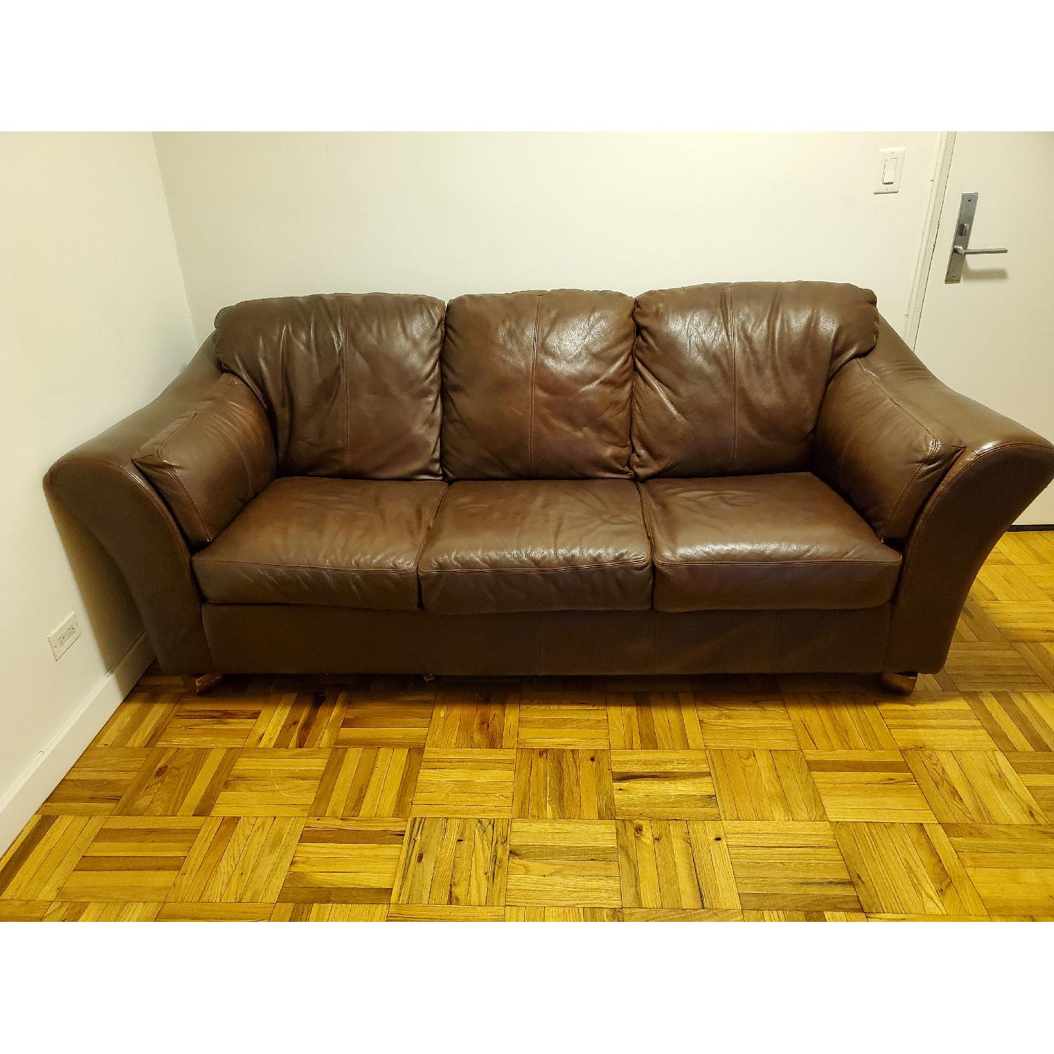 Brown Leather 3 Seater Sofa AptDeco