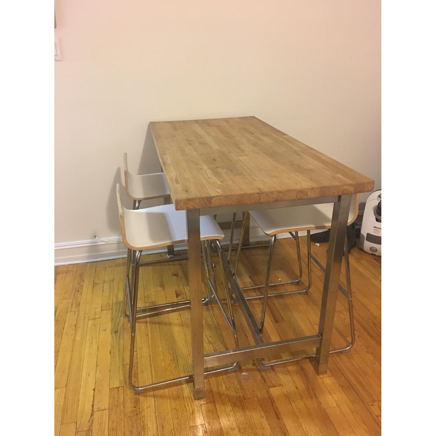 Crate & Barrel Solid Wood Kitchen Table w/ 4 Stools - image-1