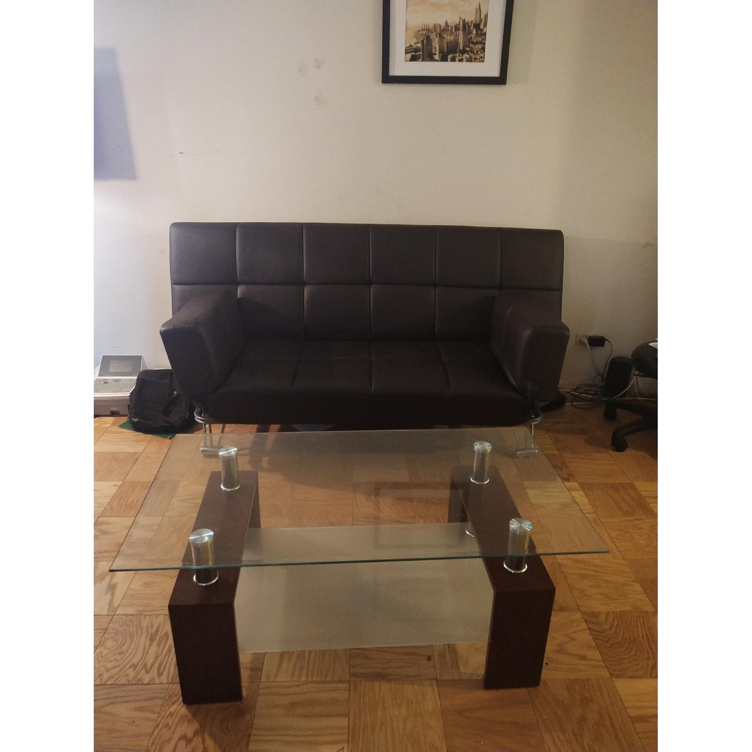 Black Faux Leather Sleeper Sofa - image-2