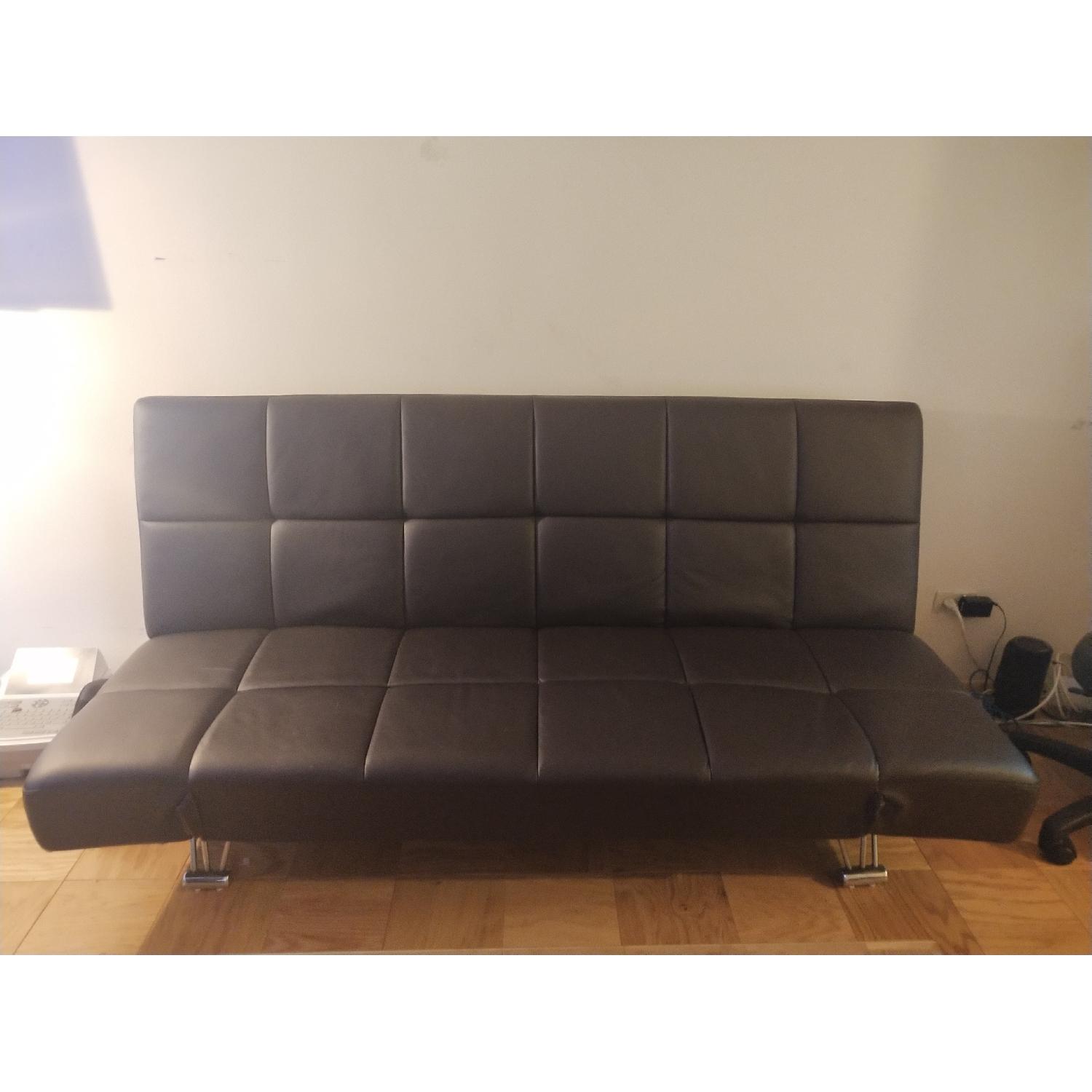 Black Faux Leather Sleeper Sofa - image-3