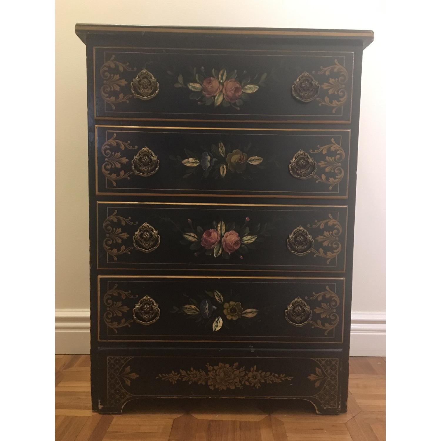 Antique Hand Painted Flowers Mother of Pearl Inlay Dresser - image-1