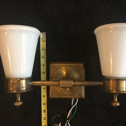 Hand Rubbed Brass & White Glass Bath Wall Sconce