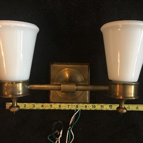 Hand Rubbed Brass & White Glass Bath Wall Sconce