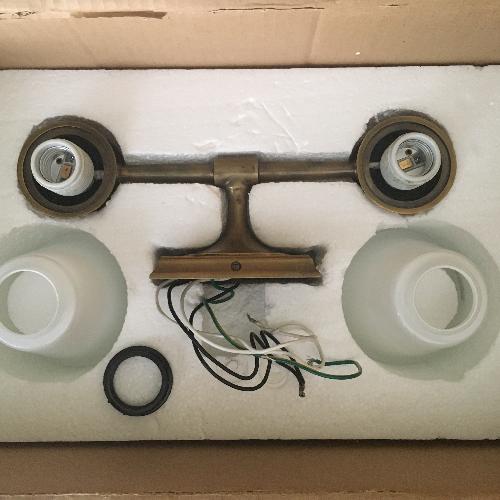Hand Rubbed Brass & White Glass Bath Wall Sconce