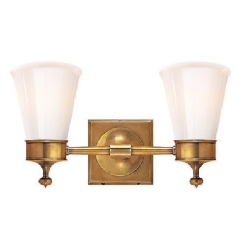Hand Rubbed Brass & White Glass Bath Wall Sconce
