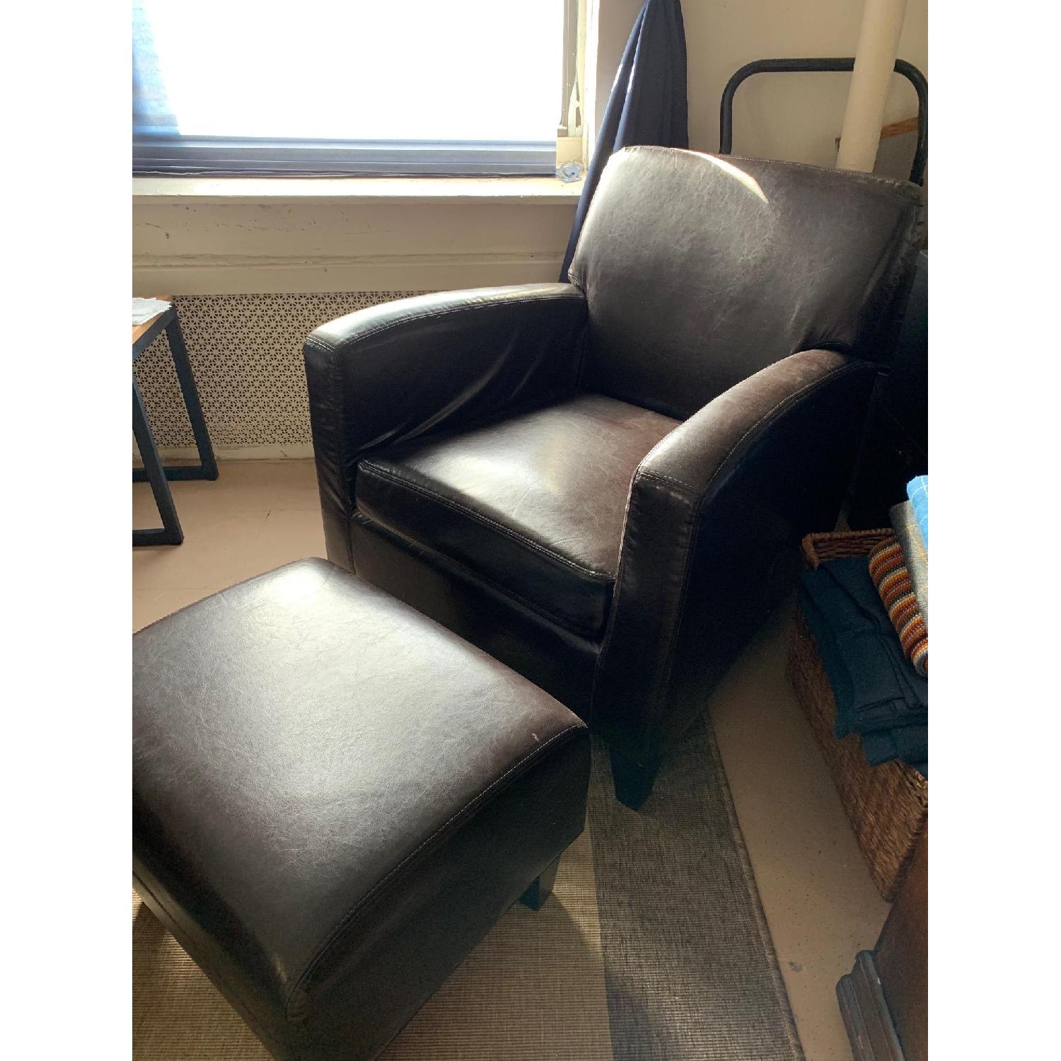 Ikea Faux Leather Armchair & Ottoman. - image-1