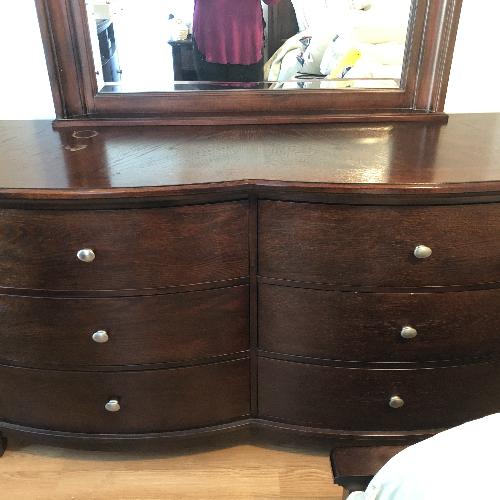 Used Studio Designs Brown Wood 6-Drawer Dresser w/ Mirror for sale on AptDeco