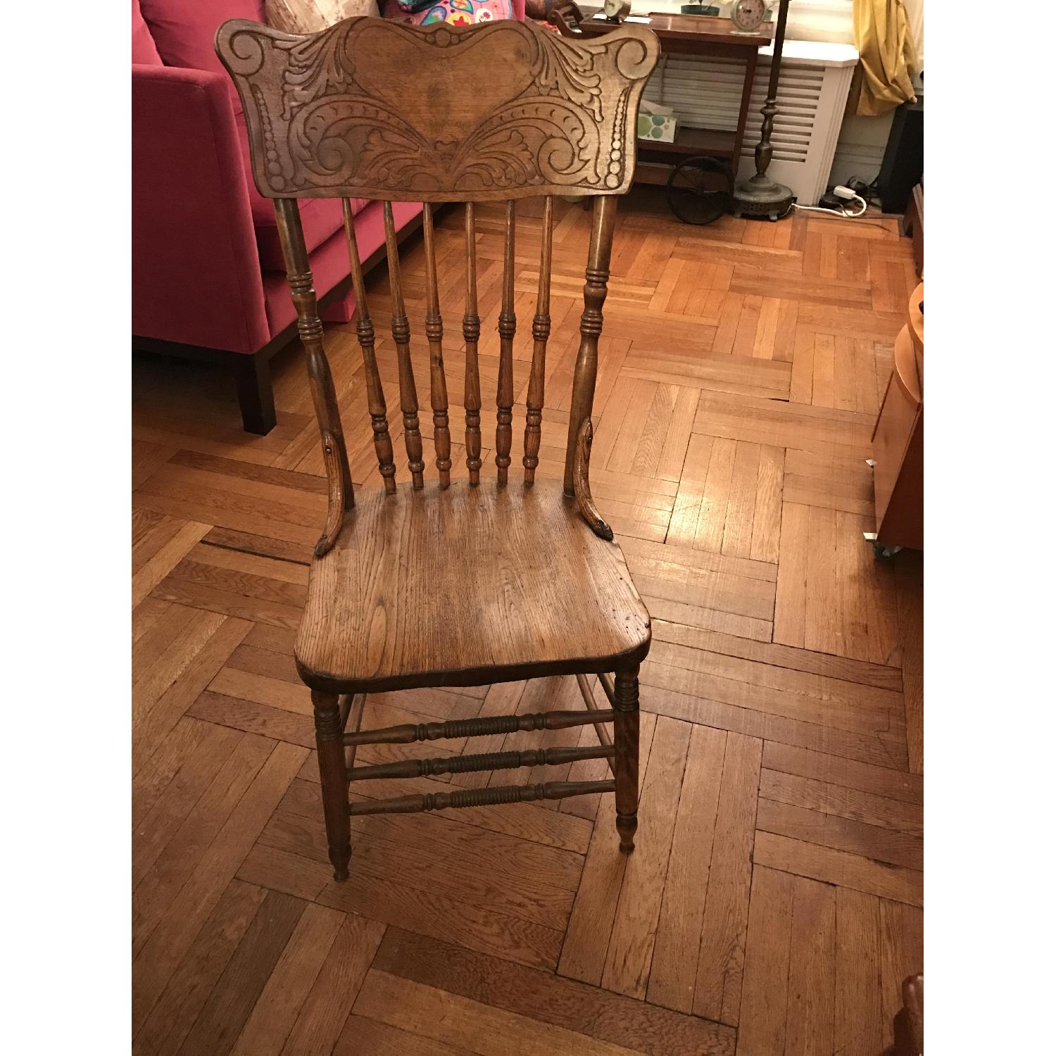 Antique 19001910 Pressed Back Oak Spindle Chair AptDeco