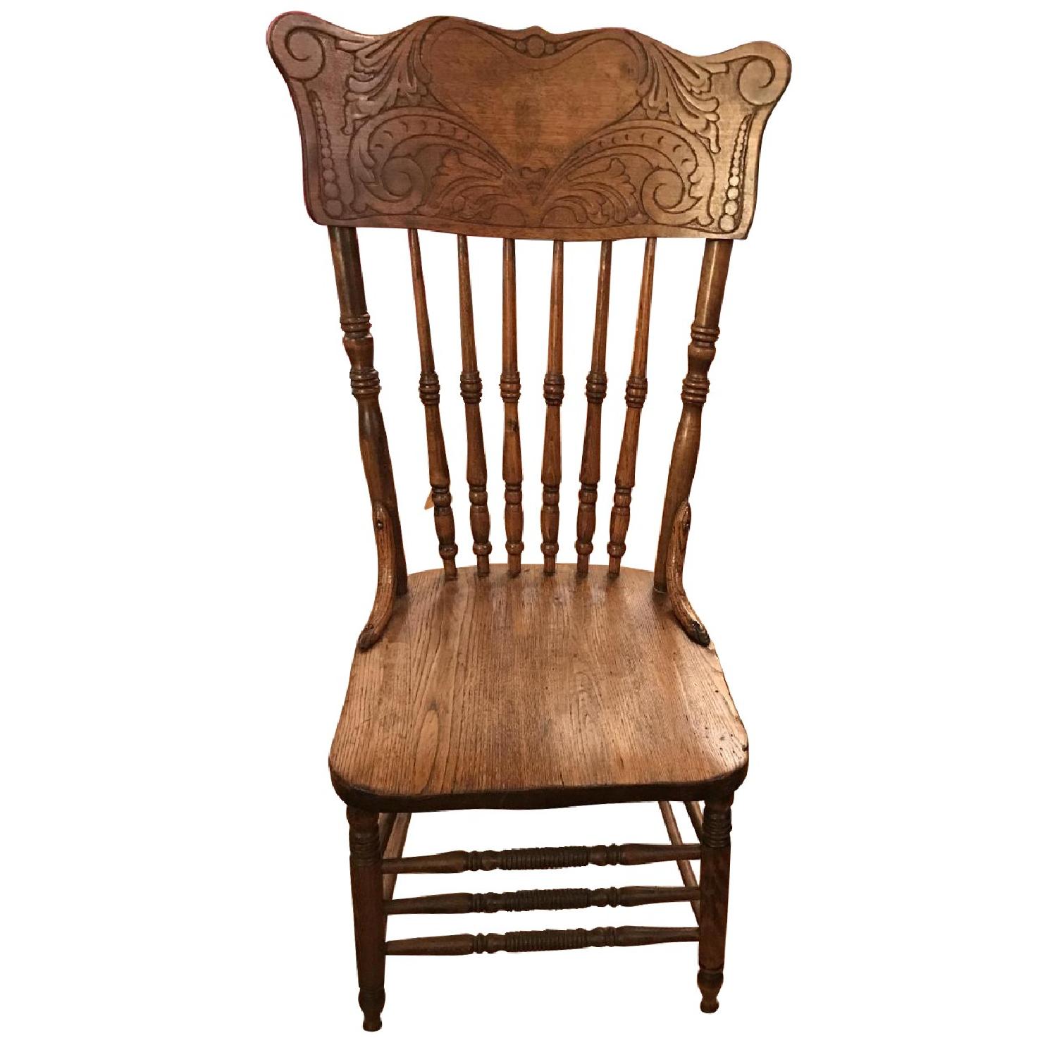 Antique 19001910 Pressed Back Oak Spindle Chair AptDeco