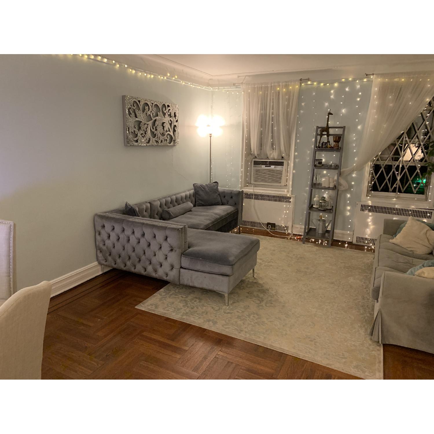 Iconic Home Grey Velvet Sectional Sofa w/ Left Facing Chaise - image-3