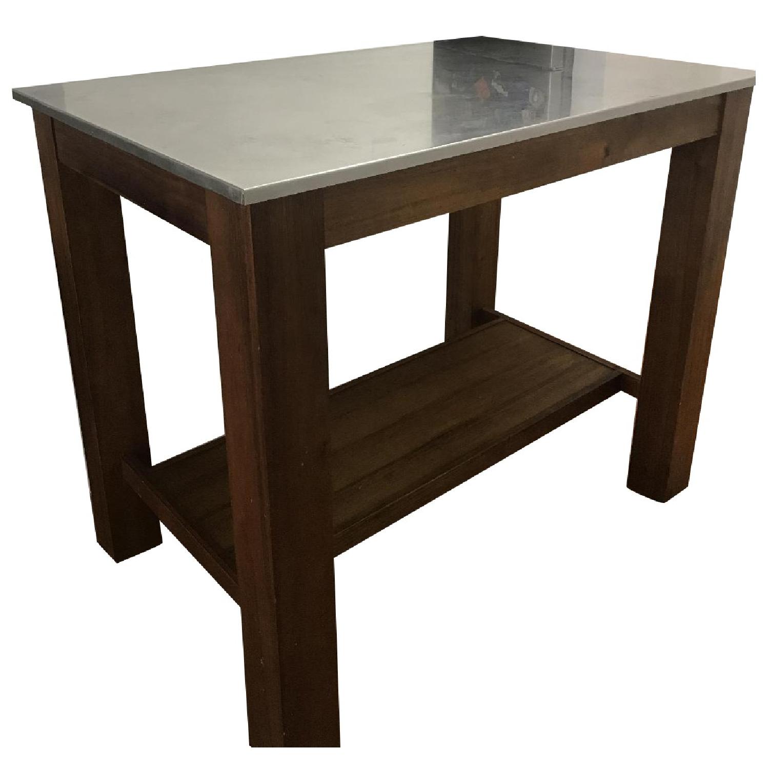 West Elm Rustic Kitchen Island w/ 2 Stools - image-0