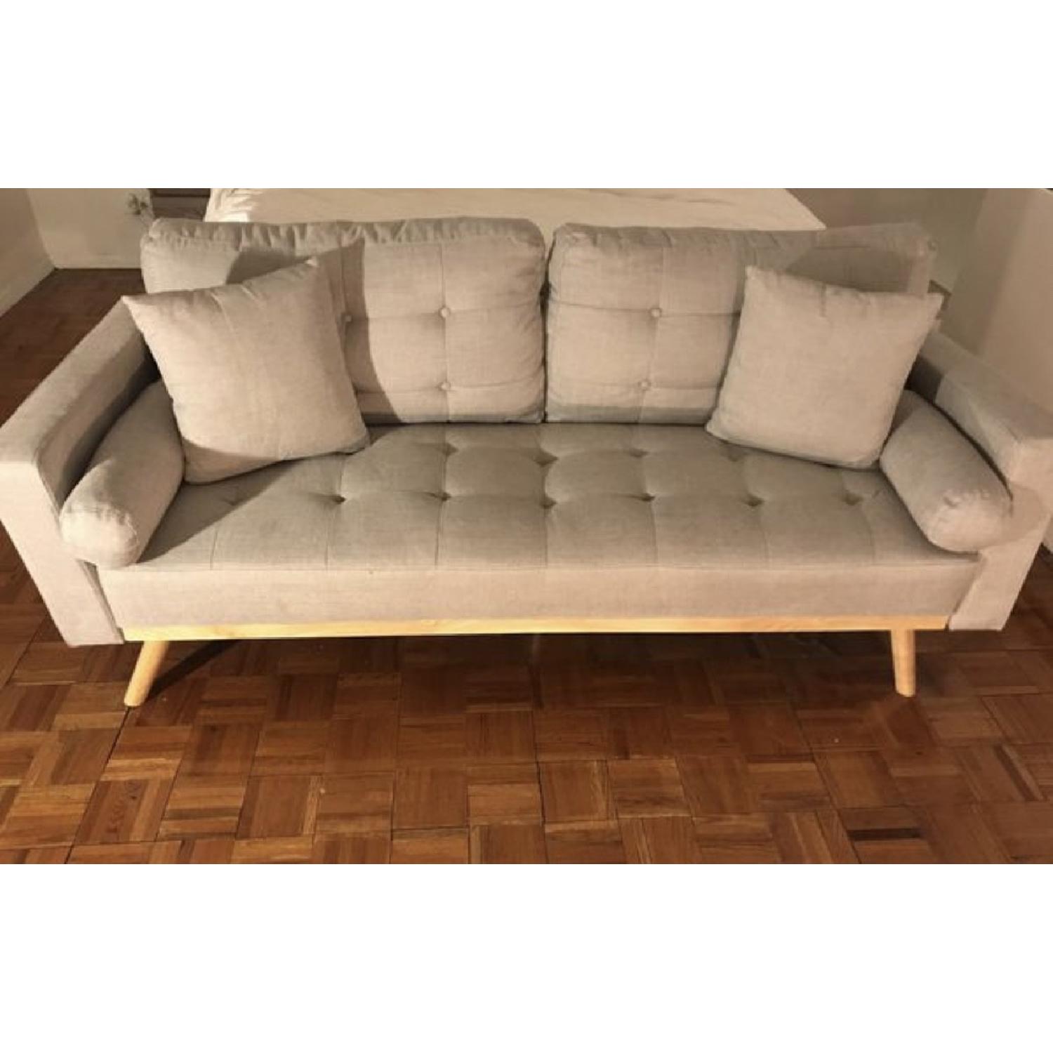Mid-Century Modern Tufted Linen Fabric Sofa - image-1