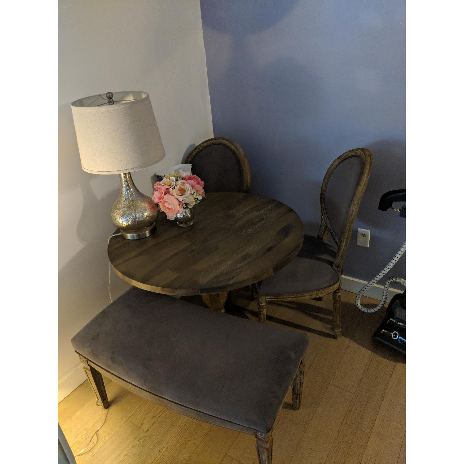 World Market Dining Table w/ 2 Velvet Chairs +1 Bench - image-1