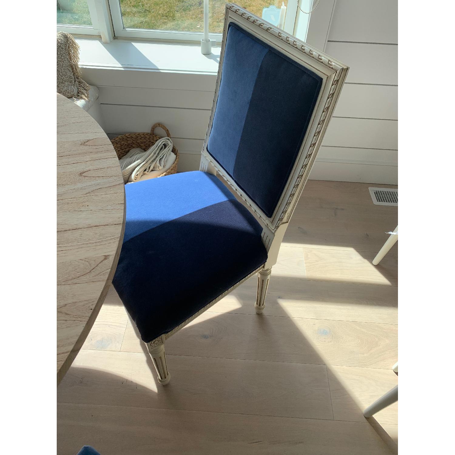 One Kings Lane Cream Wood Blue Striped Dining Chairs - image-2