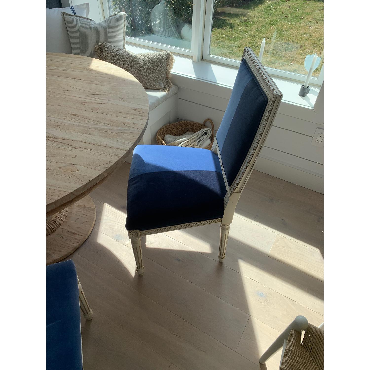 One Kings Lane Cream Wood Blue Striped Dining Chairs - image-3