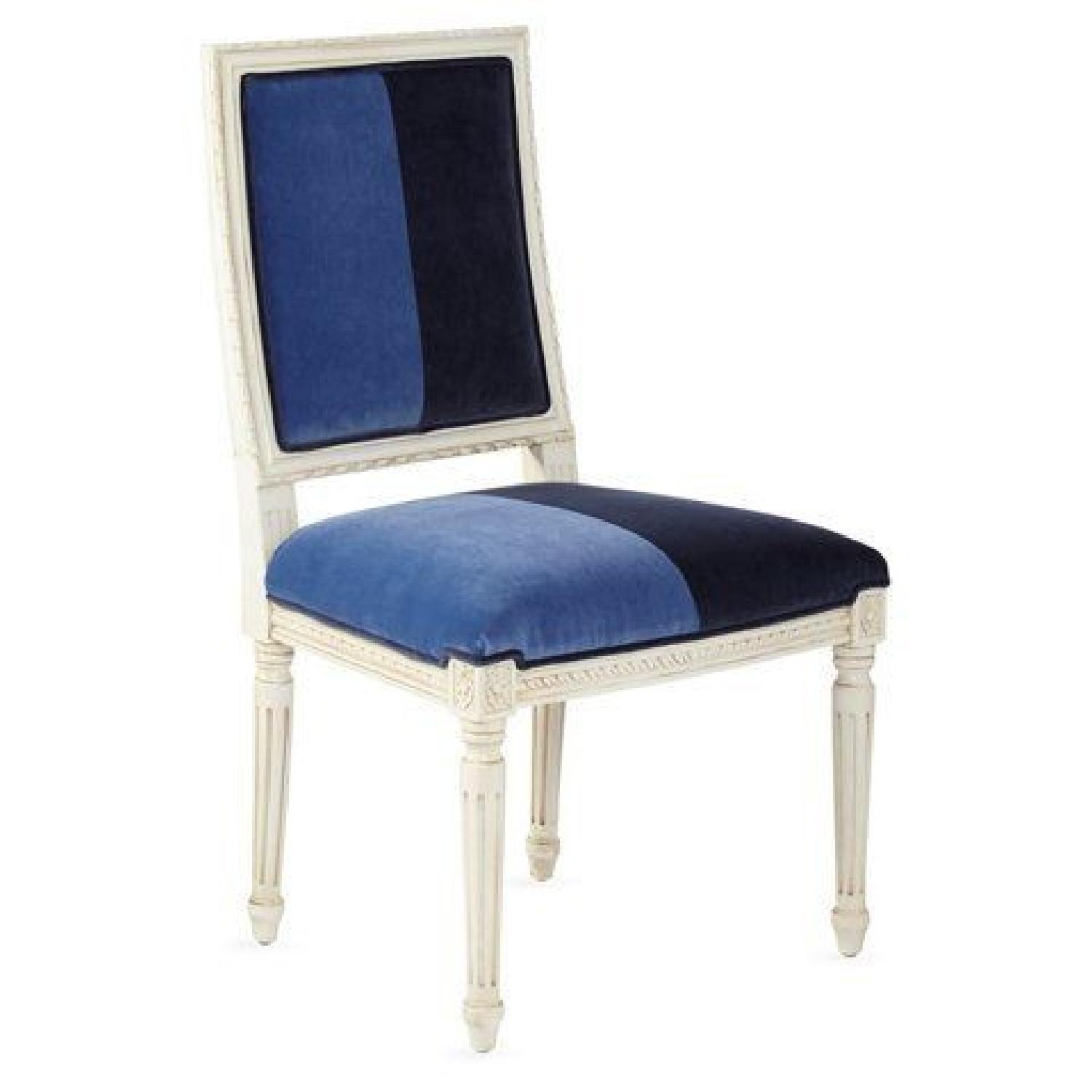 One Kings Lane Cream Wood Blue Striped Dining Chairs - image-7