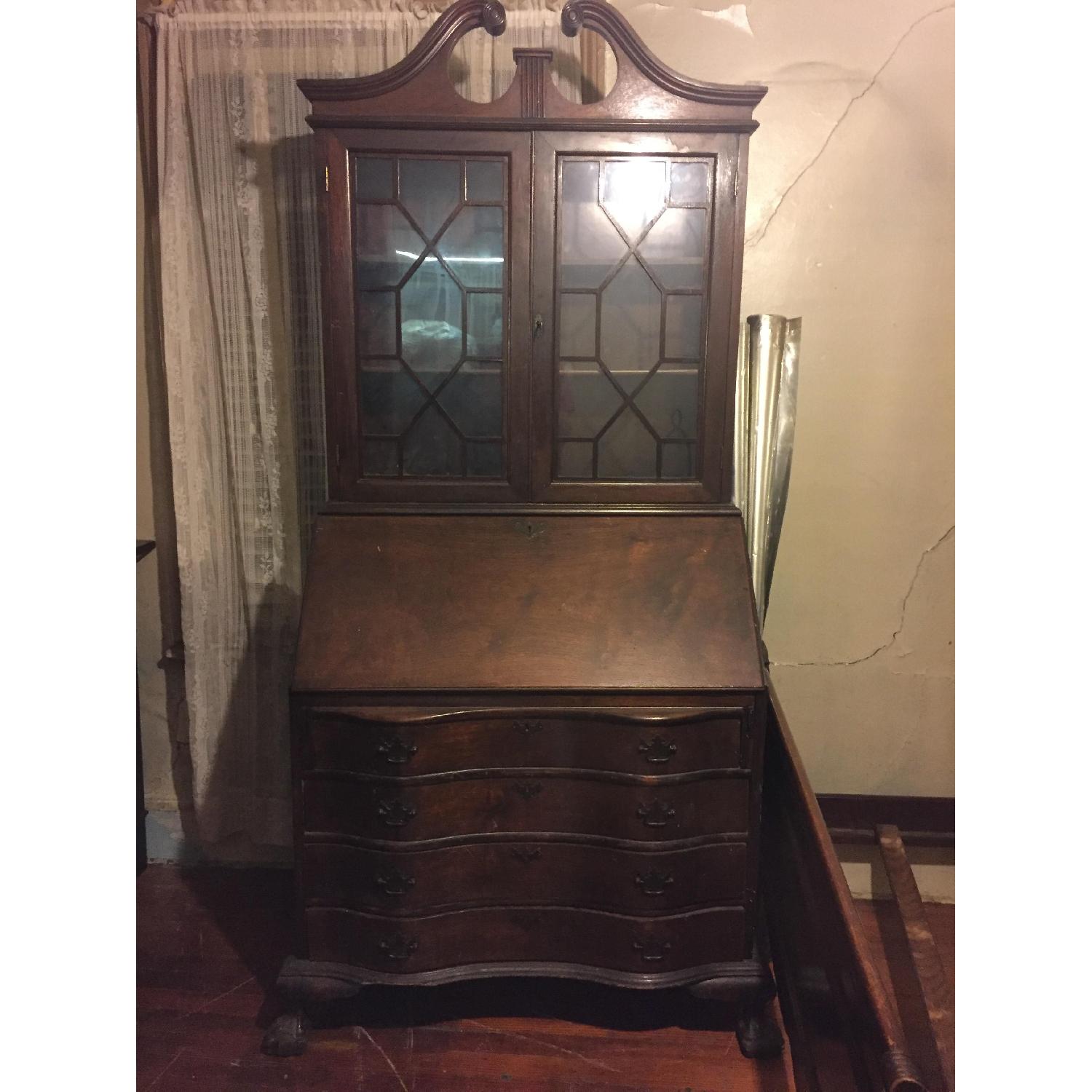 Antique Wooden Bookcase w/ Flip Top Desk - image-1