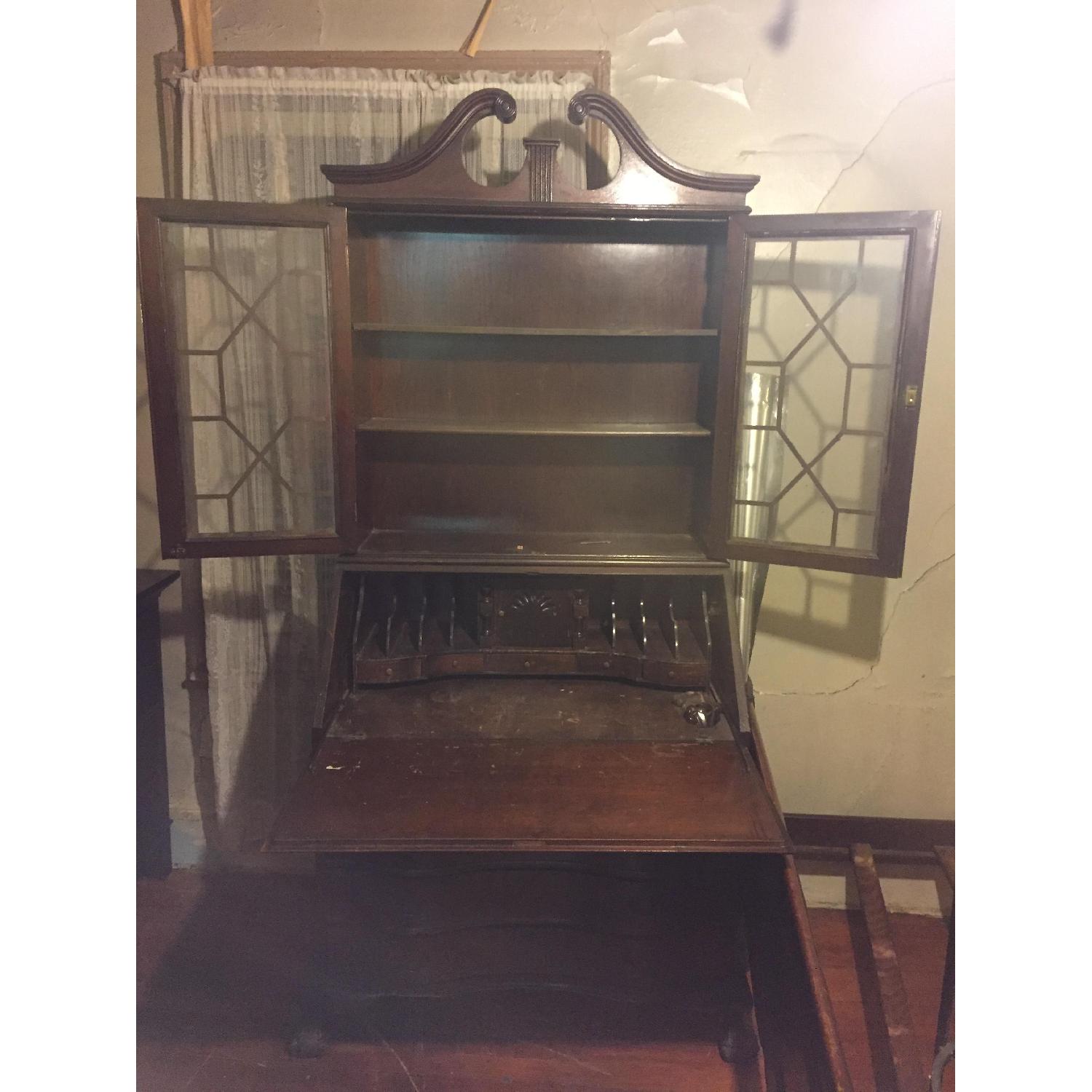 Antique Wooden Bookcase w/ Flip Top Desk - image-2