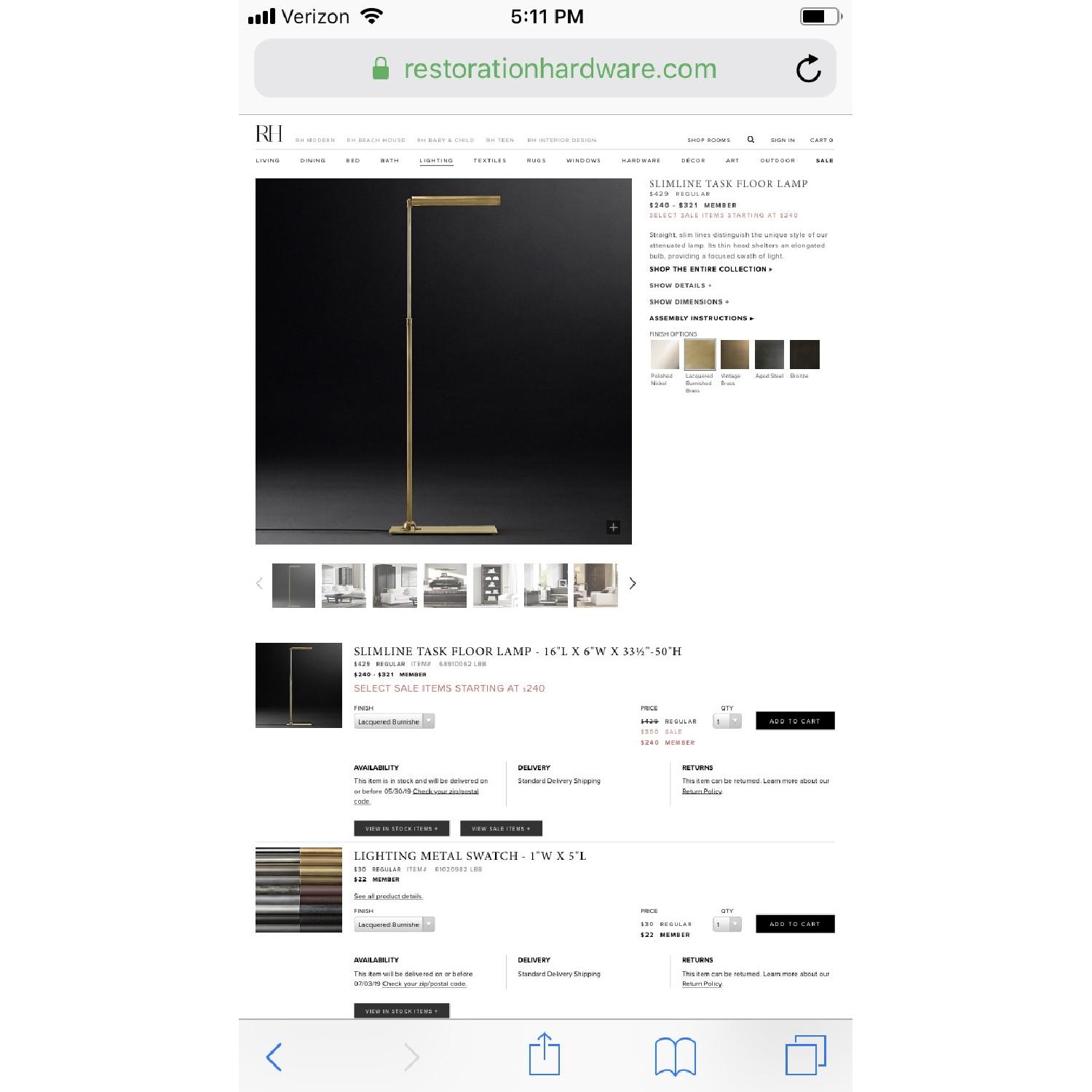 Restoration Hardware Slimline Task Floor Lamp - image-3