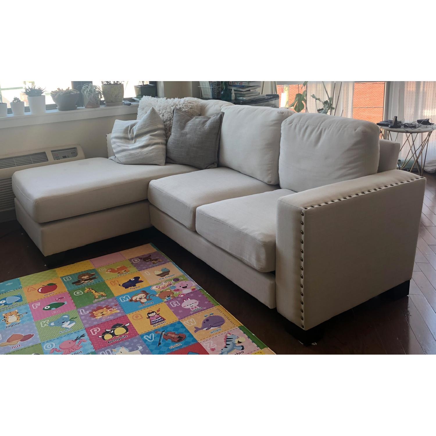 InspireQ Ivory Linen Track Arm Sectional Sofa w/ Chaise - image-1