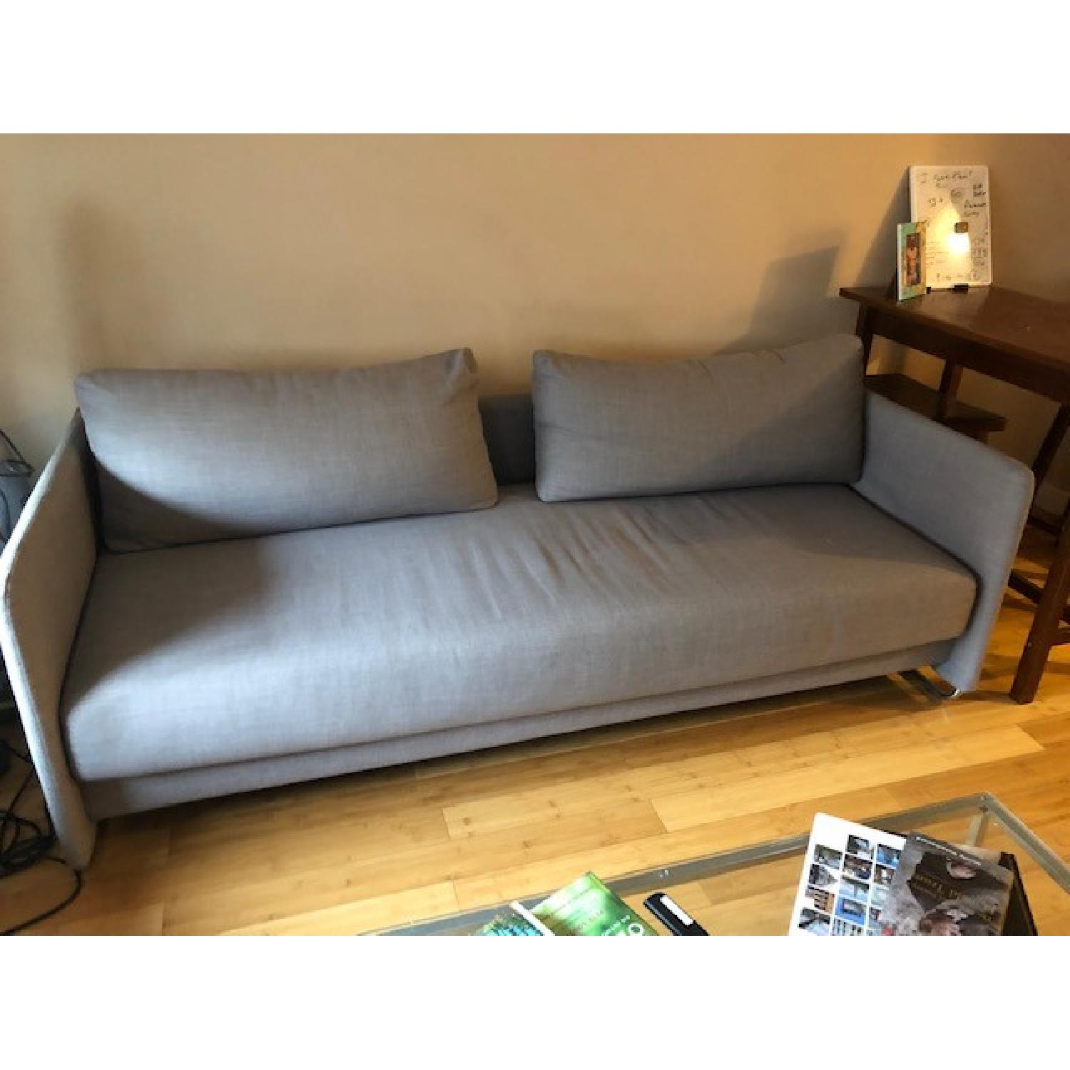 CB2 Tandom Microgrid Grey Sleeper Sofa AptDeco
