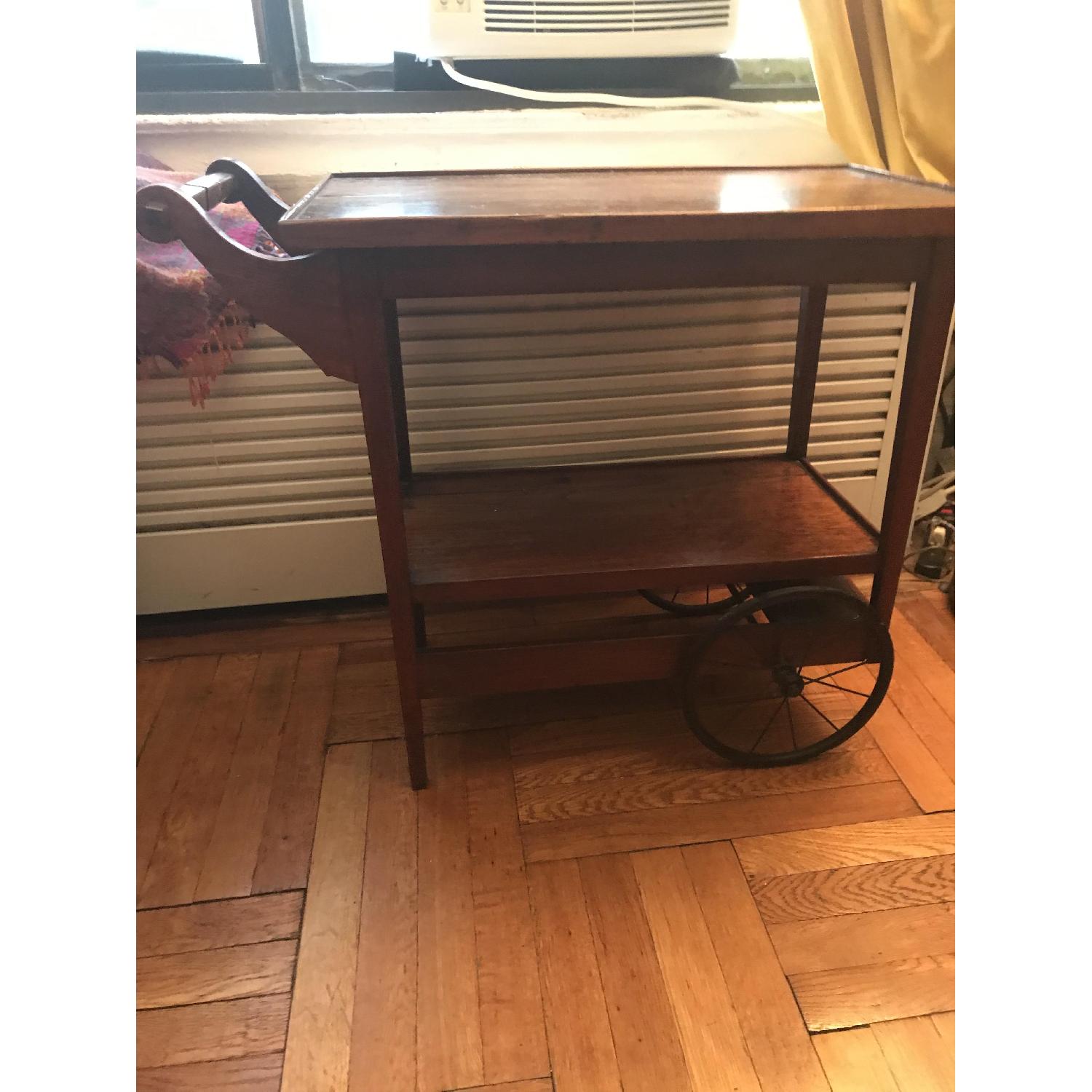 Vintage 1920's Mahogany Bar Cart w/ Glass Serving Tray - image-1