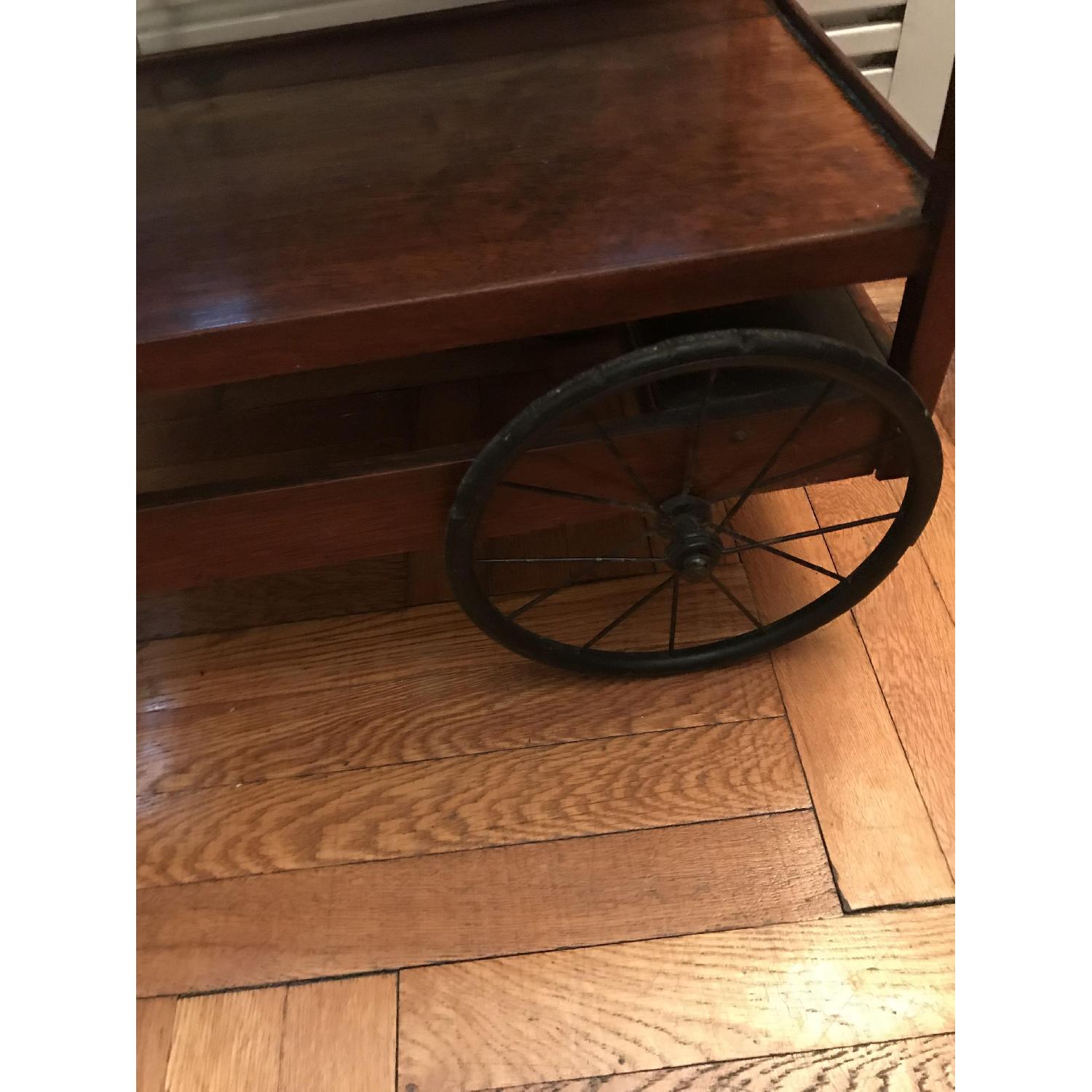 Vintage 1920's Mahogany Bar Cart w/ Glass Serving Tray - image-3