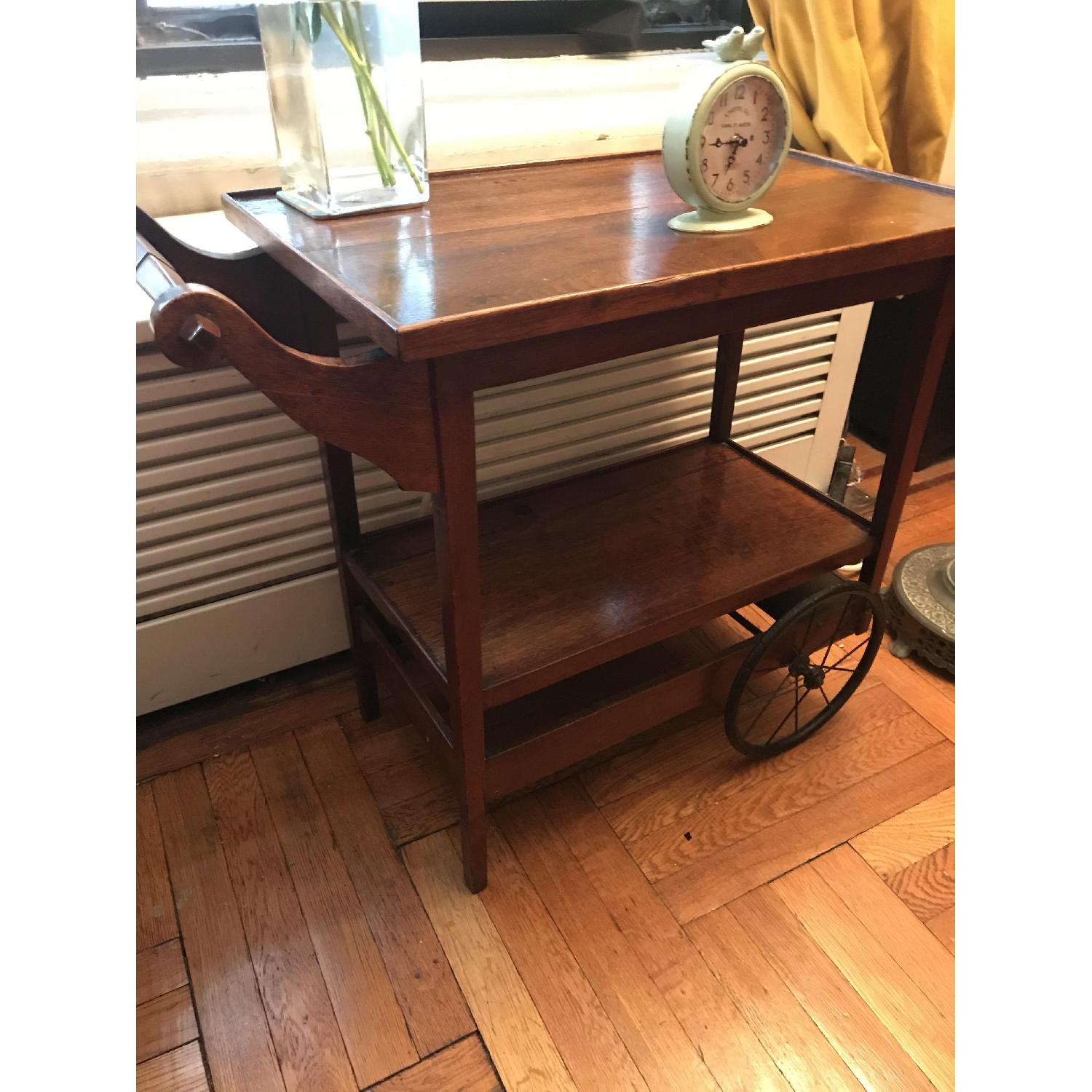 Vintage 1920's Mahogany Bar Cart w/ Glass Serving Tray - image-5