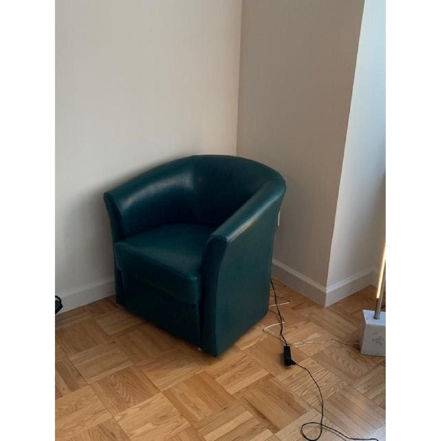 Pier 1 Green Leather Swivel Chair - image-2