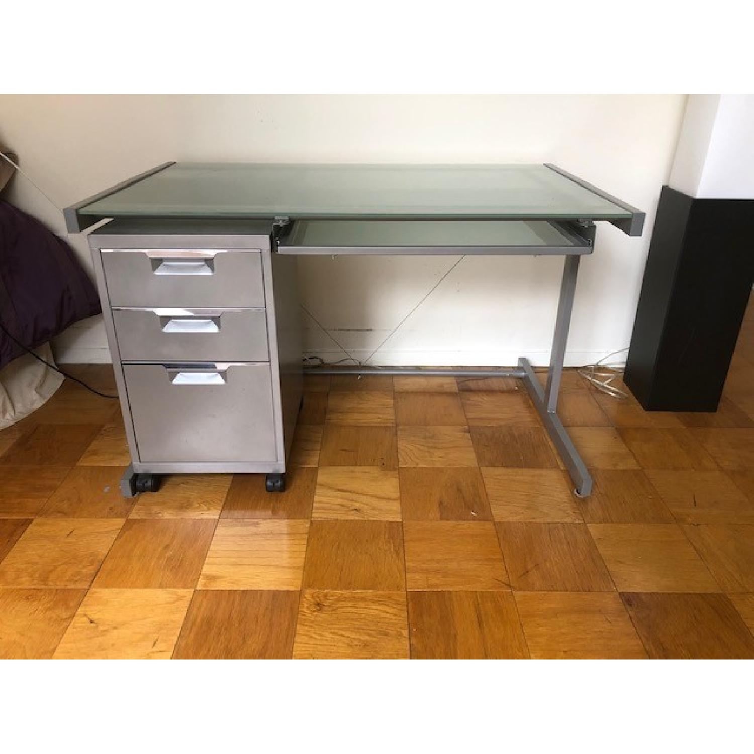Crate & Barrel Chrome Computer Desk w/ File AptDeco
