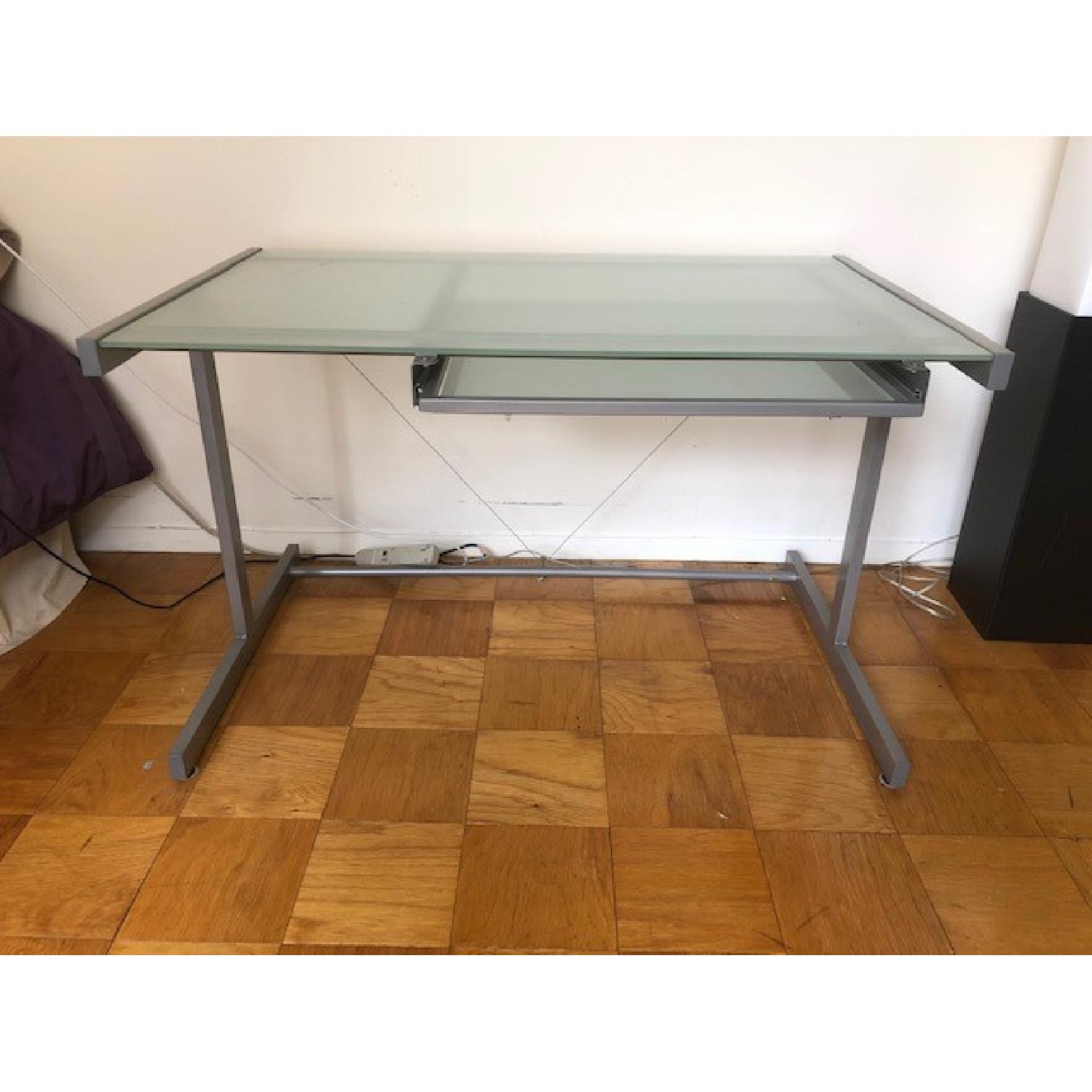 Crate & Barrel Chrome Computer Desk w/ File Cabinet - image-1