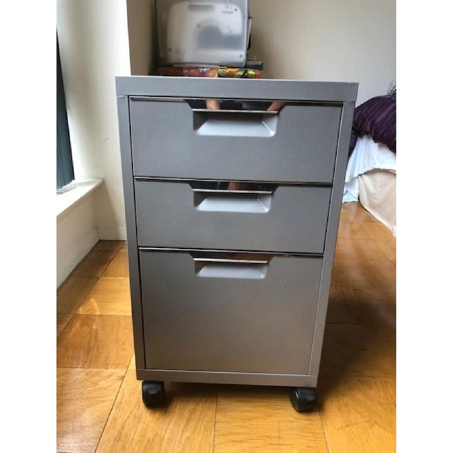 Crate & Barrel Chrome Computer Desk w/ File Cabinet - image-2