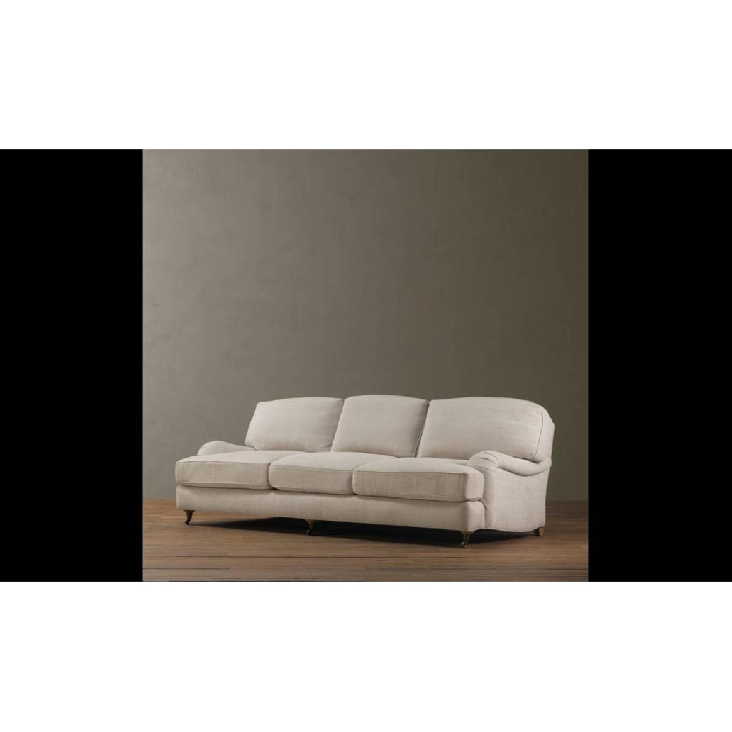 Restoration Hardware Belgian Linen English Roll Arm Sofa - image-2
