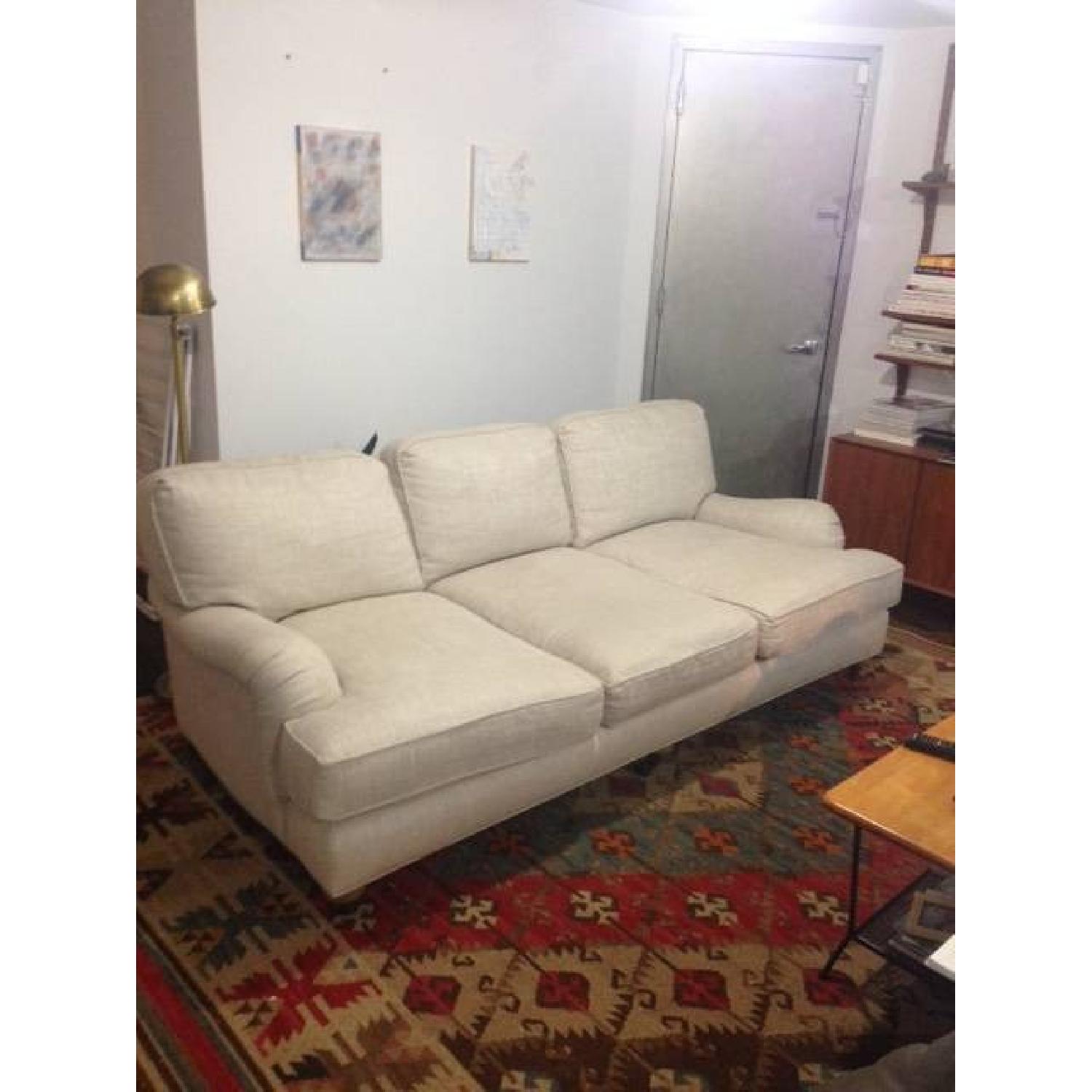 Restoration Hardware Belgian Linen English Roll Arm Sofa - image-5