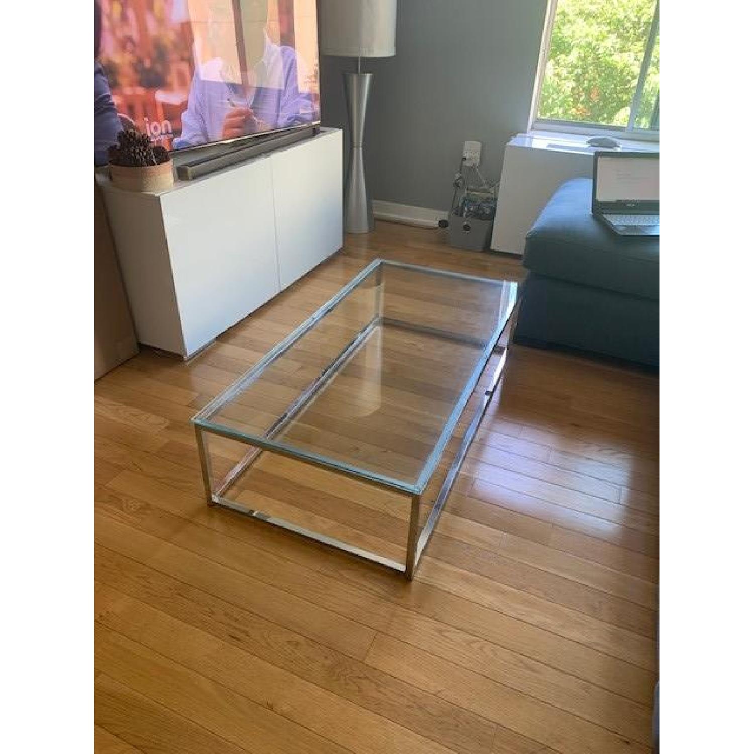 CB2 Stainless Steel & Glass Coffee Table - image-1