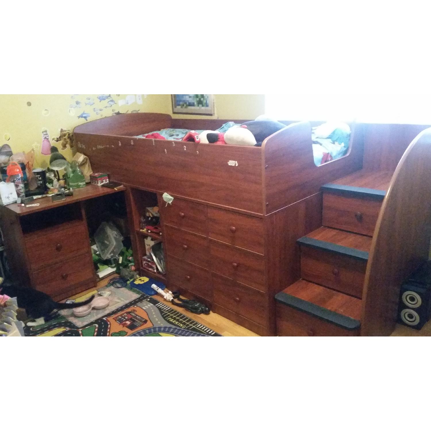 Dark Brown Loft Bed w/ Pull Out Desk & 11 Drawers - image-3