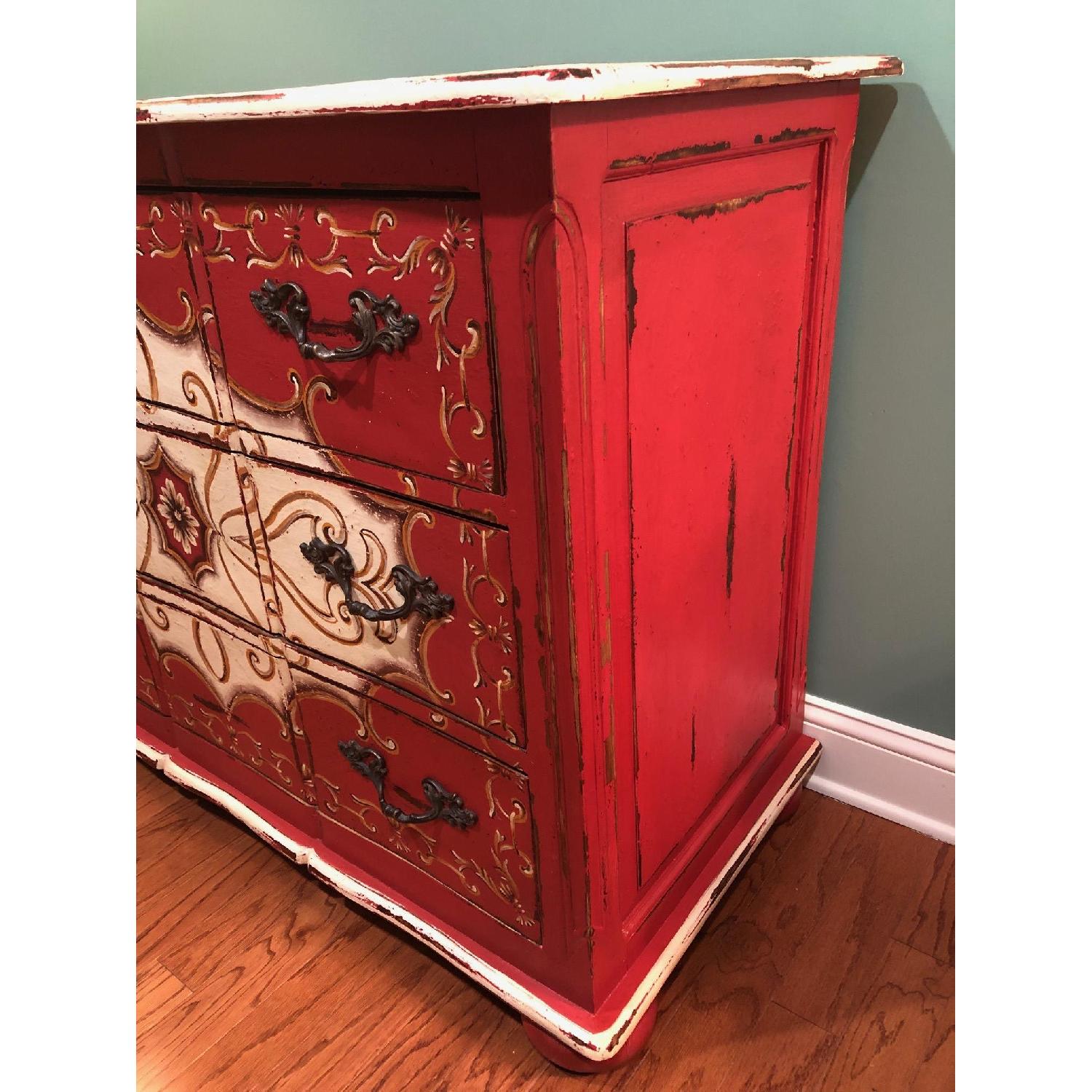 Red Painted Faux Distressed Dresser AptDeco