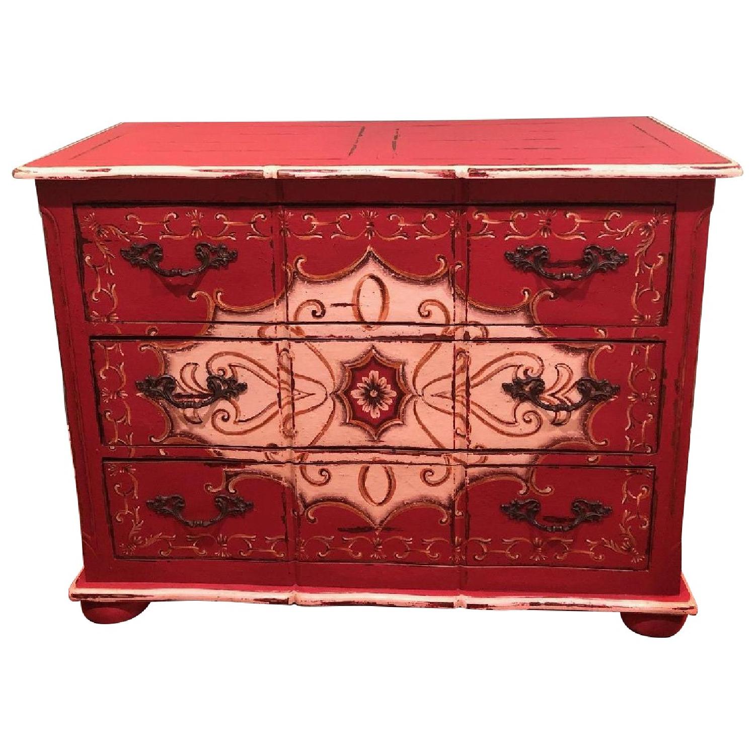 distressed red painted furniture