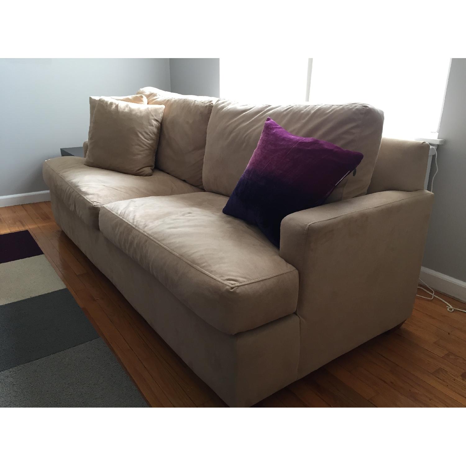 Beige Suede Queen Size Sleeper Sofa - image-1