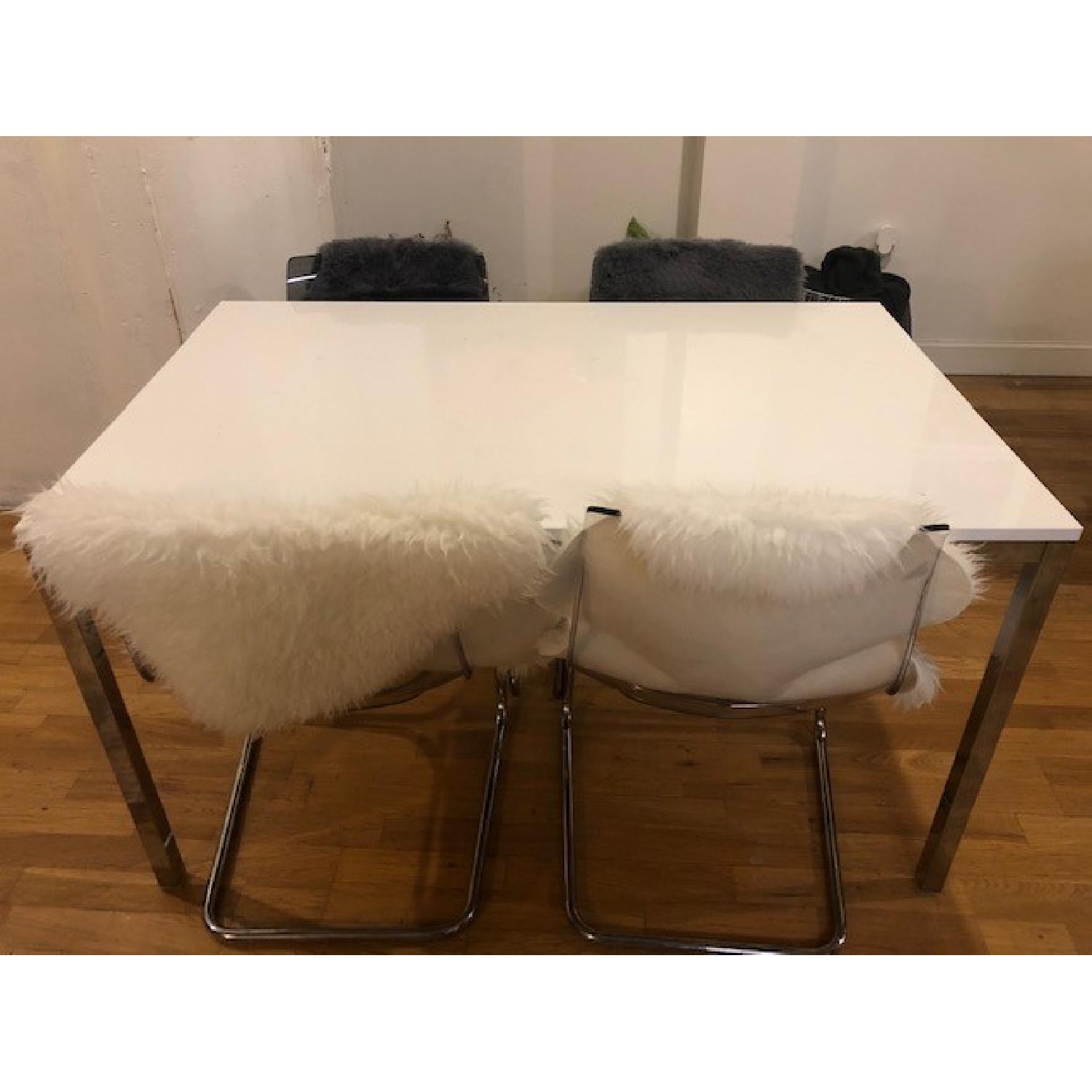 Ikea White Glass Tabletop w/ Silver Metal Frame - image-1